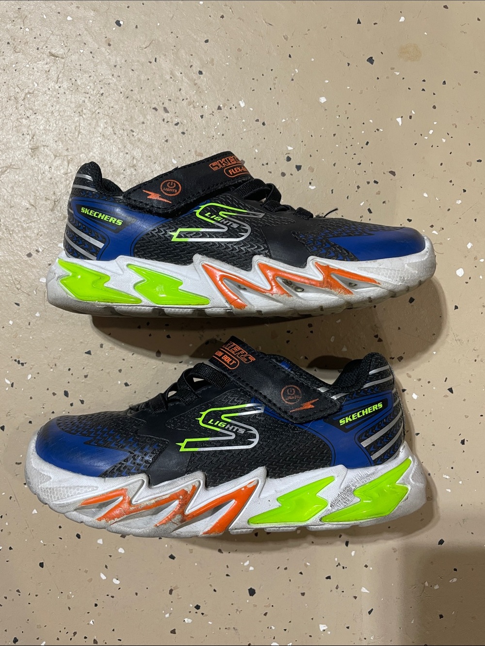 Skechers Boys Black & Blue Light-Up Sneakers with Neon Green & Orange Accents